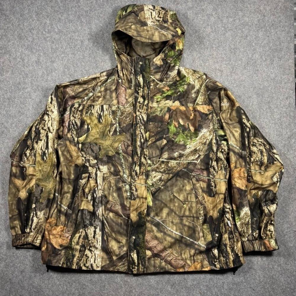 Cabelas Mens Mossy Oak Break-Up Country Packable Rain Jacket Camo Hooded 2XL